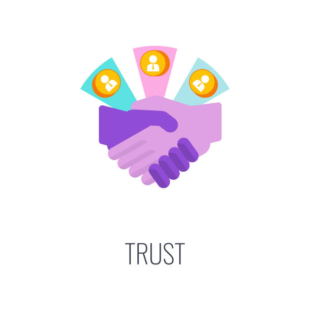 Trust icon. Loyalty to the brand, company and product. Consumer confidence. Handshake of two partners. Arrangement in business. Trust in financial matters. Partnership and business reliability.